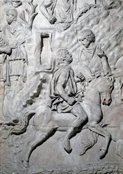 Romersk kunst: "" troede en numid rytter"" Form fra 1862, der gengiver basreliefferne af søjlen af Trajan (søjle Trajane) (Colonna Traiana) i Rom bygget under kejser Trajans regeringstid (53-117). Trajane-søjlen mindes den sejrrige cam