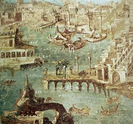 Udsigt over havnen i byen Campana (Pozzuoli) i Italien, Fresco of Stabia.