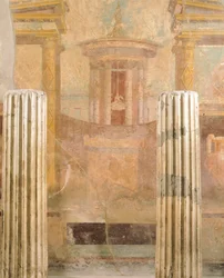Seinämaalaus toisessa pompeilaisessa tyylissä, House of Labyrinthista, Pompejista, Campaniasta, roomalaisesta sivilisaatiosta