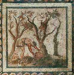 Arbejdere plukker æbler (mosaik)