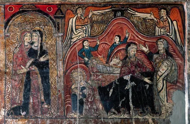 Visitationen og Fødselen med jordemødrene Celomi og Salome, detaljer