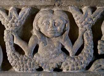 Toshalet havfrue, detalje fra romansk frise, Italien