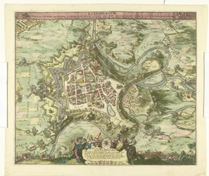 Bombardement fra Luxemburg af maarschalk de Créquy, 1684 Luxembourg, leder. efternavn metropol en chimacens-prins stren def. reg. Men Galliens våben optog ham. 4. juni Ao. 8834 (titel på objekt)