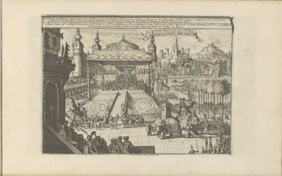 Koninklijk hof i Mongoliet Mongols Hof en Hofpracht / Court and Royal Pump of the Great Mogul (titel på objektet) Øst- og Vestindien og andre steder (serietitel)