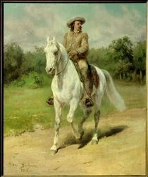 Portræt af William Frederic Cody (1846-1917), kendt som Buffalo Bill, amerikansk soldat, eventyrer og rytterskuespiller. Maleri af 1889 af Rosa Bonheur (1822-1899). Cody, Buffalo Bill Historical Center. - Portræt af William Frederick Cody (1846-1917), nick