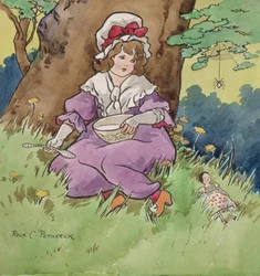 Little Miss Muffet (akvarel over blyant på tegnebræt)
