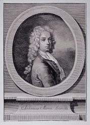 Portræt af Antonio Maria Zanetti, italiensk tegneserieskaber (gravering