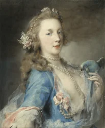 En ung dame med en papegøje, ca. 1730