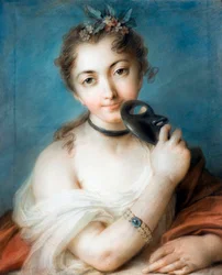 Portræt af en dame med maske Maleri af Rosalba Carriera (1675-1757) 18. århundrede Privat samling