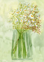 Grøn vase med hvide blomster