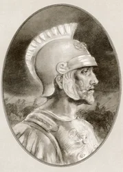 Ashoka, død 232 f.Kr., alias Ashoka den Store. Indisk kejser af Maurya-dynastiet. Illustration af Gordon Ross, amerikansk kunstner og illustrator (1873-1946), fra Living Biographies of Famous Rulers.