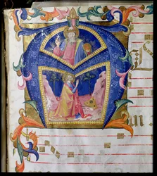Corale / Graduale nr. 5 Historikert initial "A", der forestiller kong David og Gud Faderen