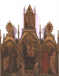 Madonna og barn troner med Saints (tempera på panel)