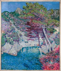 Udsigt over San Fruttuoso, nær Camogli (olie på lærred