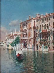 En gondol foran Palazzo Cavalli-Franchetti og Palazzi Barboro, Venedig (olie på lærred)