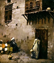 Nordafrikansk scene (olie på panel)