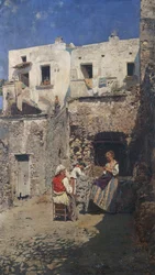 Solen, af Rubens Santoro (1859-1942), olie på panel. Italien, 20. århundrede.