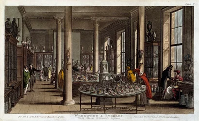 Indvendigt billede af en Wedgwood porcelænsbutik i London Litografi af R. Ackermann