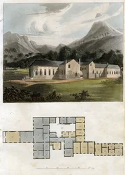Udsigt og plan over Longwood House, Sankt Helena: Napoleon Bonapartes residens