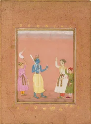 En helt mødt af prinser, der illustrerer den musikalske tilstand Kanada Ragini, c1680