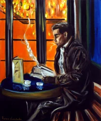Gentleman på en café i Paris, 2025 (olie på lærred)