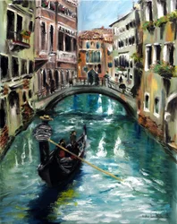 Gondol i Venedig Italien, 2021 (olie på lærred)