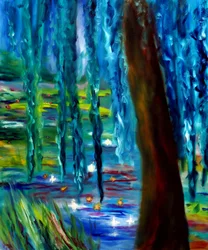 Monet Japanese Garden in Giverny Right Panel, 2024 (olie på lærred)