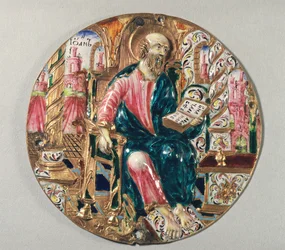 Forgyldt og emaljeplade, der viser Evangelisten Johannes, værksted i Kreml i Moskva, 1600-tallet (guld og emalje)