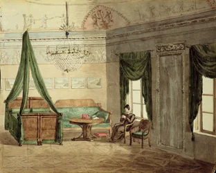 Neo-klassisk sengekammer, 1819 (wc på papir)