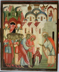 Præsentation af jomfruen i templet (tempera på panel)