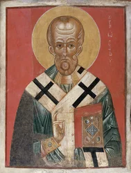 St. Nicholas, Novgorod skole, ca. 1300 (tempera på gesso)