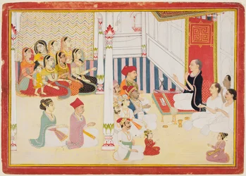 Svetambara Jain Lærer giver instruktion, ca. 1750-60.