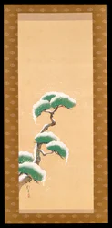 Hængende rulle, der viser en sneklædt fyrretræ, fra A Triptych of the Three Seasons, japansk, tidligt i det 19. århundrede
