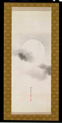 Hængende rulle, der viser efterårsmånen, fra A Triptych of the Three Seasons, japansk, tidligt i det 19. århundrede