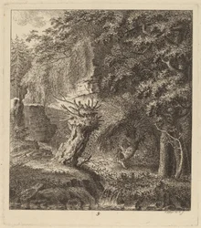 Skovklædt landskab med et pollardet træ, 1764.