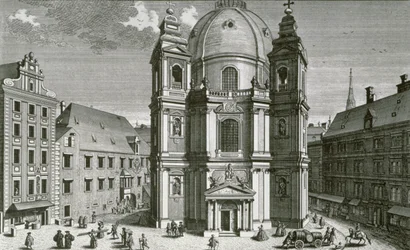 Udsigt over Peterskirche, Wien indgraveret af Johann Bernard Hattinger