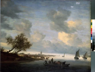 Færge til Arnhem (færge ved Arnhem) (Pays Bas). Peinture de Salomon Jacobsz (Jacob) Van Ruysdael (Ruisdael) (1600 eller 1603-1670). Huile sur bois, 89 x 116 cm