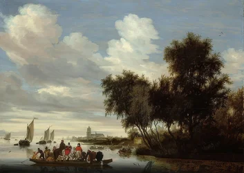 Flodlandskab med en færge. 1649