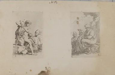 (Figurserie) Mand knælende med et ben på en klippe