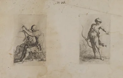(Figurserie) To siddende mænd, der hver bærer et våben