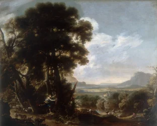 Hermina udskærer navnet Tancredi på et træ, værk af Salvatore Rosa, konserveret på Galleria Estense i Modena