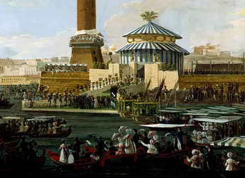 Nedlægning af grundsten til kapel dedikeret til den ubesmittede jomfru som tak for kongens snævre flugt fra Agesilao Milanos angreb, af Salvatore Fergola (1799-1874), Italien
