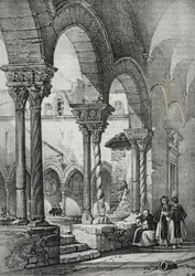Cloister of Church of Saint Dominic, Palermo, litografi af Salvatore Puglia fra Poliorama Pittoresco, n 11, 23. oktober
