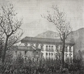 College of Avellino, Campania, Italien, litografi af Salvatore Puglia fra Poliorama Pittoresco, nr. 2, 20. august
