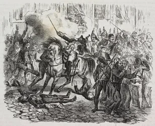 Opstanden af Madrid, litografi af Salvatore Puglia fra History of Napoleon af Cesare Malpica (1804-1848) fra Poliorama Pittoresco, n 47, 1. juli