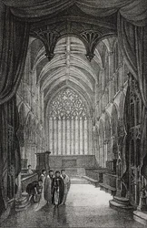 Interiør af Carlisle Cathedral, Storbritannien, litografi af Salvatore Puglia fra Poliorama Pittoresco, nr. 25, 25. januar