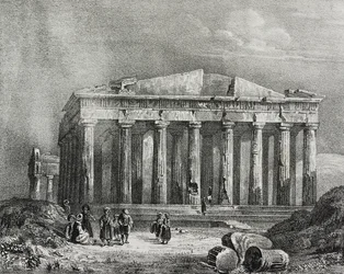 Parthenon, Akropolis i Athen, Grækenland, litografi af Salvatore Puglia fra Poliorama Pittoresco, n 32, 19. marts