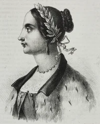 Portræt af Laura Bassi Veratti (1711-1778), italiensk fysiker og akademiker, litografi af Salvatore Puglia fra Poliorama Pittoresco, nr. 4, 4. september