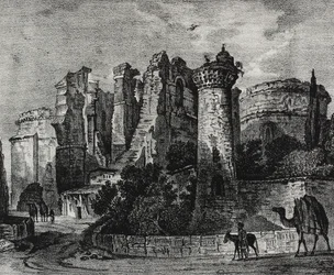 Ruinerne af Johanneskirken i Pergamon, Tyrkiet, litografi af Salvatore Puglia fra Poliorama Pittoresco, n 13, 5. november