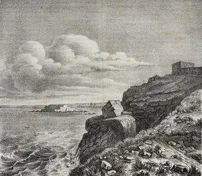 Grav for Francois-Rene de Chateaubriand i Saint-Malo, Frankrig, litografi af Gaetano Riccio fra Poliorama Pittoresco, n 32, 18. marts